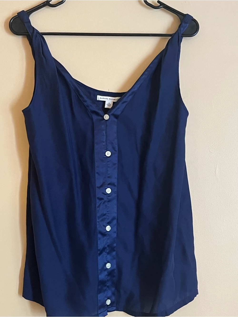 Banana Republic Navy Satin Button-Front Camisole 100% Silk